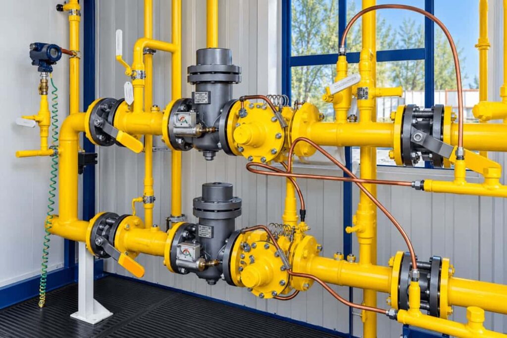 ГРПБ с двумя линиями редуцирования и узлом учета газа